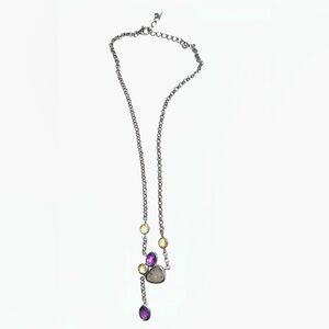Elegant Silver Necklace with Purple and Yellow Accents